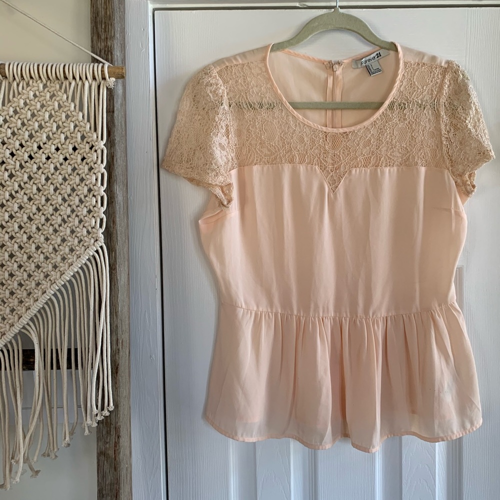 Pink Lace-Shoulder Blouse